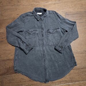 Pilcro by Anthropologie Black/Gray Long Sleeve Button Front Shirt Top Size Large